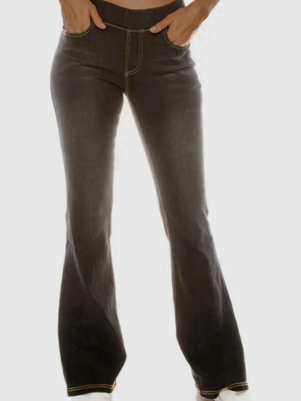 Color 5 Black Flare Pull On Jeans Stretch Comfort Waist Retro Denim Flares XL
